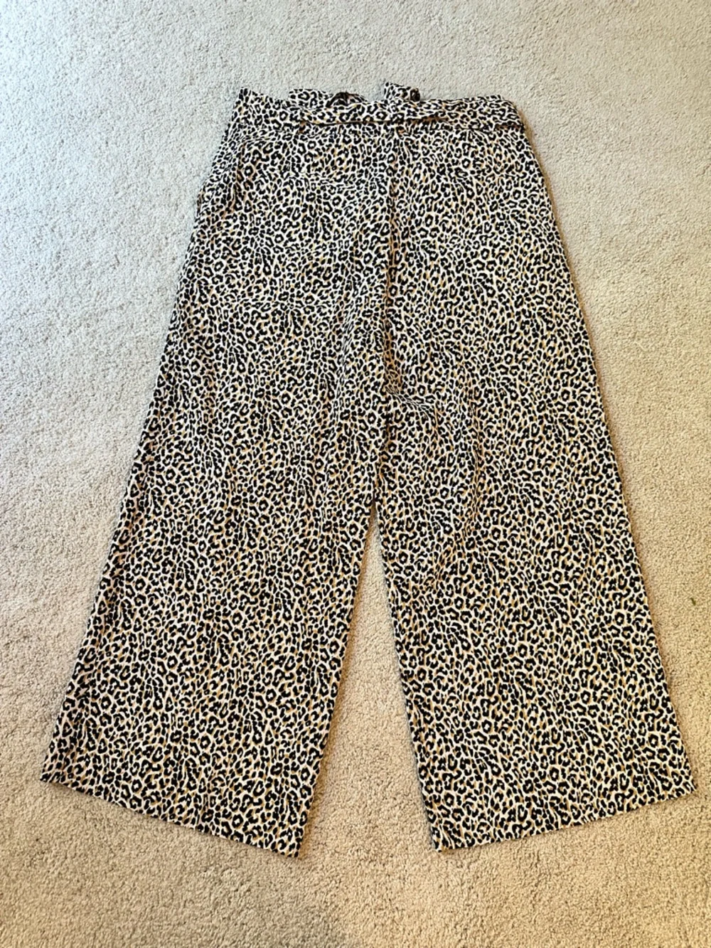 J Crew cropped satin Leopard Print Wide Leg Pants in Tan, Black, Cream - Picture 5 of 6